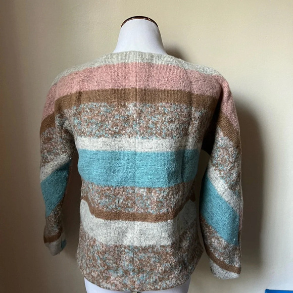 Thakoon Striped Printed Bateau Neckline Wool Silk Sweater, size 4 - Picture 3 of 7